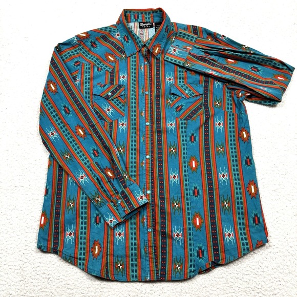 Wrangler Western Shirt Womens XL Checotah Aztec Southwestern Pearl Snap Rodeo - Picture 2 of 9